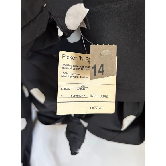 Vintage 80s secretary top size 14 polka dots new old stock puff sleeve - Picture 11 of 12